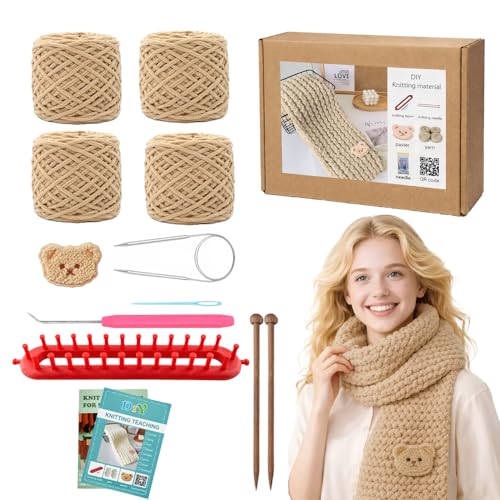 Novelchet Scarf Knitting Loom Kit for Beginners Knitting Loom Set with Plush Yarn Knitting Needle and Circular Needle for Scarf Best Gift