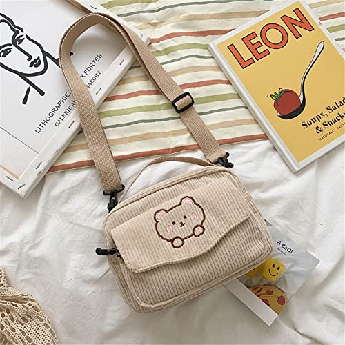 Cute Bags Kawaii Purse Wallets Aesthetic Small Corduroy Crossbody Bag with Bear Keychains Kawaii Gift for Women Teen Girls4