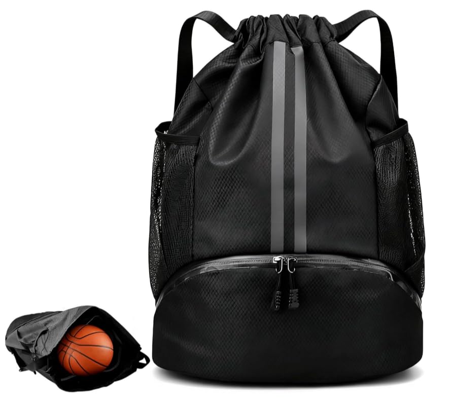 Wuneiox Swimming Bags for Adults, Waterproof Gym Bag, Large Oxford PE Bag, Drawstring Football Bag, Students School Backpack, Durable Sports Ball Bag, Wet & Dry Separation for Football, Swimming