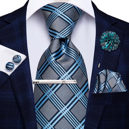 Image of Hi-Tie Mens Paisley Floral Striped Ties Set Silk Necktie and Lapel Pin for Men Pocket Square Cufflinks Set Business Wedding