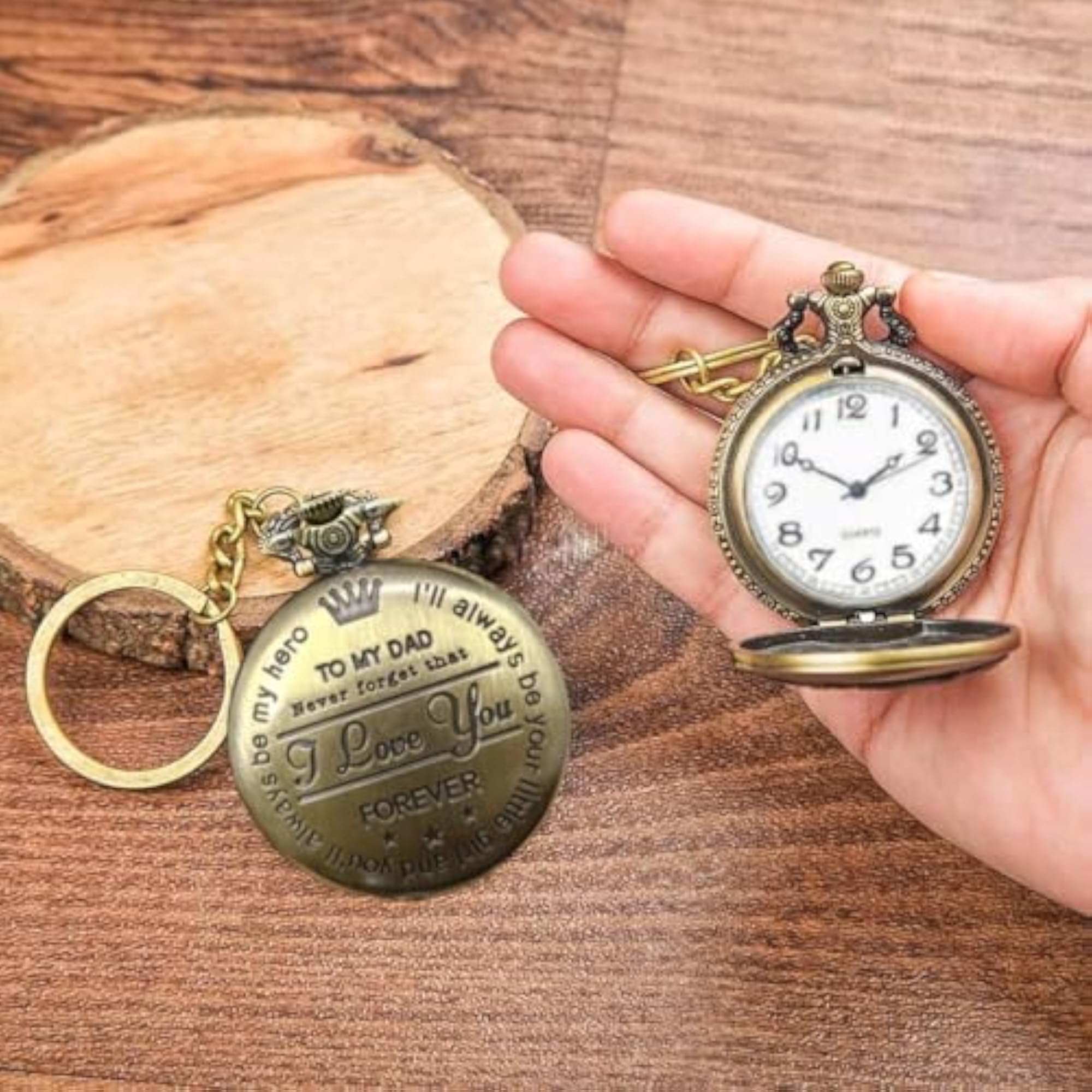 Vintage Brass Quartz Pocket Watch with Engraved Message