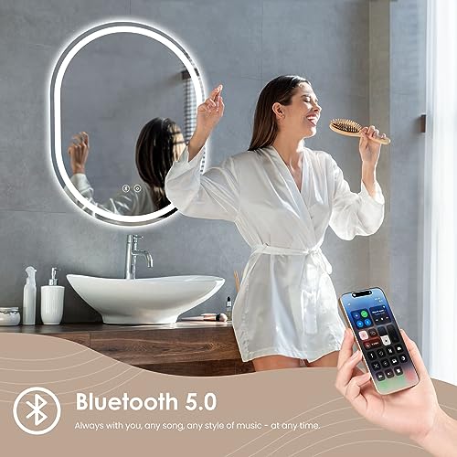 Dripex 500 x 700 mm Bluetooth Oval Bathroom LED Mirror, Illuminated Bathroom Mirror with Light, Backlit Wall Mounted Mirror with Demister, Anti-fog, 3 Lighting Modes, Dimming Light, IP44 Dripex 500 x 700 mm Bluetooth Oval Bathroom LED Mirror, Illuminated Bathroom Mirror with Light, Backlit Wall Mounted Mirror with Demister, Anti-fog, 3 Lighting Modes, Dimming Light, IP44