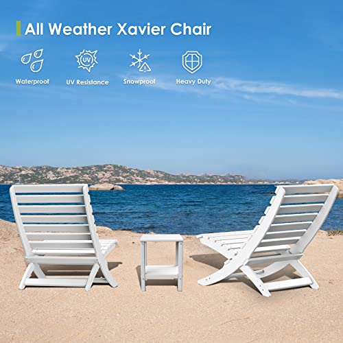 Greenvines Folding Xavier Chairs Set Of 2, Portable Adirondack Chair, Hdpe Plastic All-Weather Fire Pit Chair For Beach Outdoor Poolside Fishing Camping Patio Porch Garden, Support 350 Lbs, White #TOP4