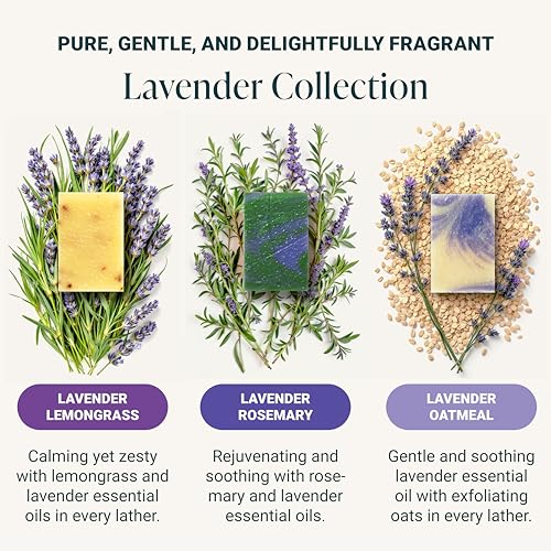 Image of Handmade Natural Bath & Body Soap Bar, Vegan, All-Natural, Palm Oil Free, Made in USA with Shea Butter + Essential Oils, Lavender Collection, 3 Bars