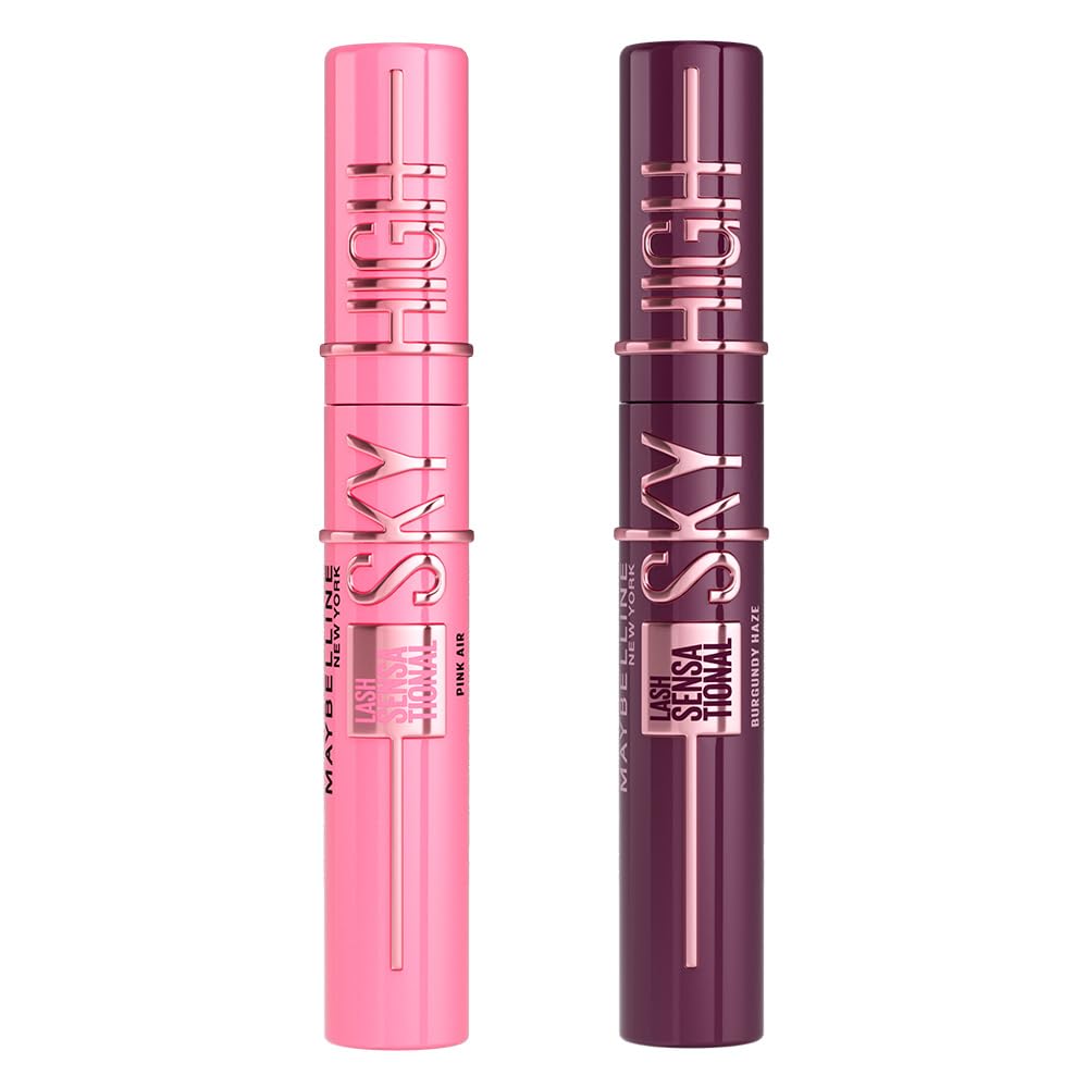 Maybelline New York Pack de máscaras de pestañas Lash Sensational Sky High en Tono Burgundy Haze y Tono Pink Air