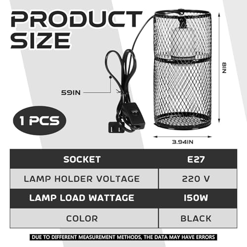 Image of VIHOSE 1 Pcs Reptile Heat Lamp Guard with 150W Ceramic Heat Emitter Basking Anti Scald Heating Lamp Holder Mesh Cage Reptile Protection Lampshades for Lizard Snake Chick, Bulb Not Included