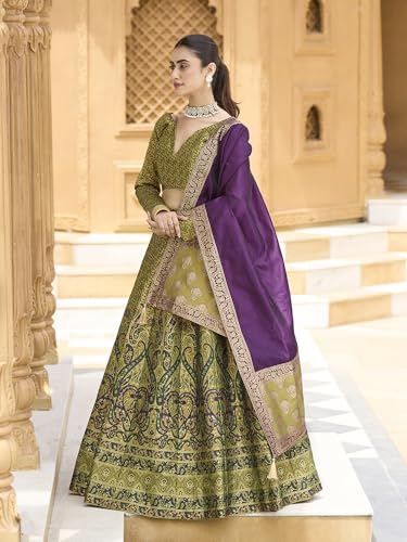Image of PURVAJA Women's Kanjiwaram Semi-Stitched Lehenga choli