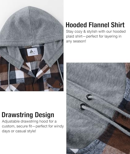 Little Beauty 3 Pack Men's Flannel Shirts Plaid Hoodie Button Down Shirt Jackets Long Sleeve Stylish Hooded with Pocket4