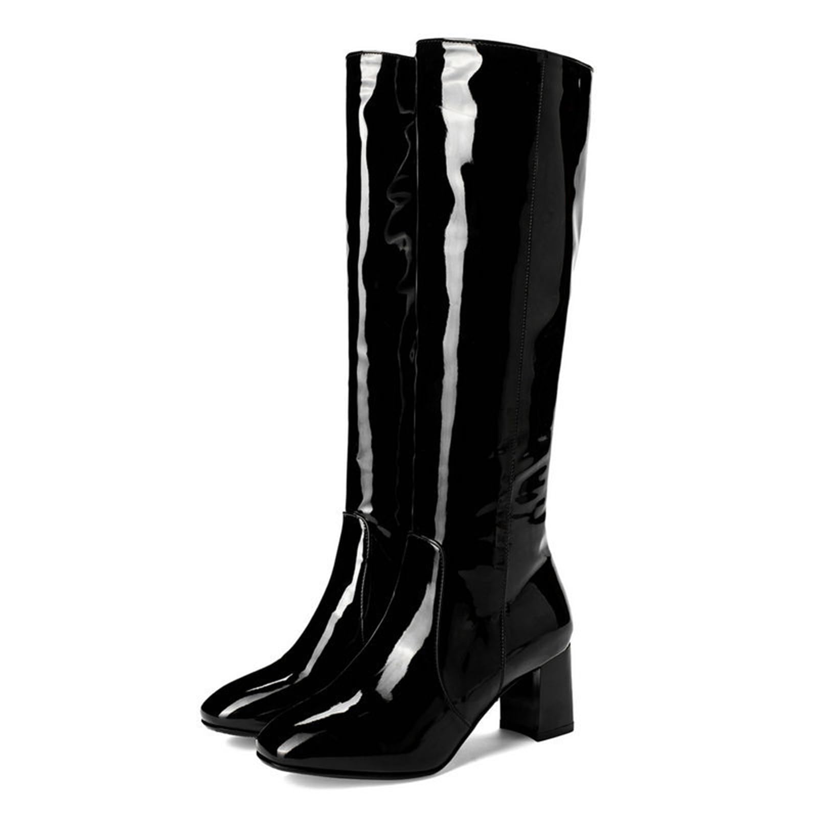 6CM/2.36IN Grandi Dimensioni in Pelle Verniciata Stivali Tacco Alto Tallone Spesso Prestazioni Fase sopra Gli Stivali al Ginocchio Stivali Sexy Nightclub Stivali