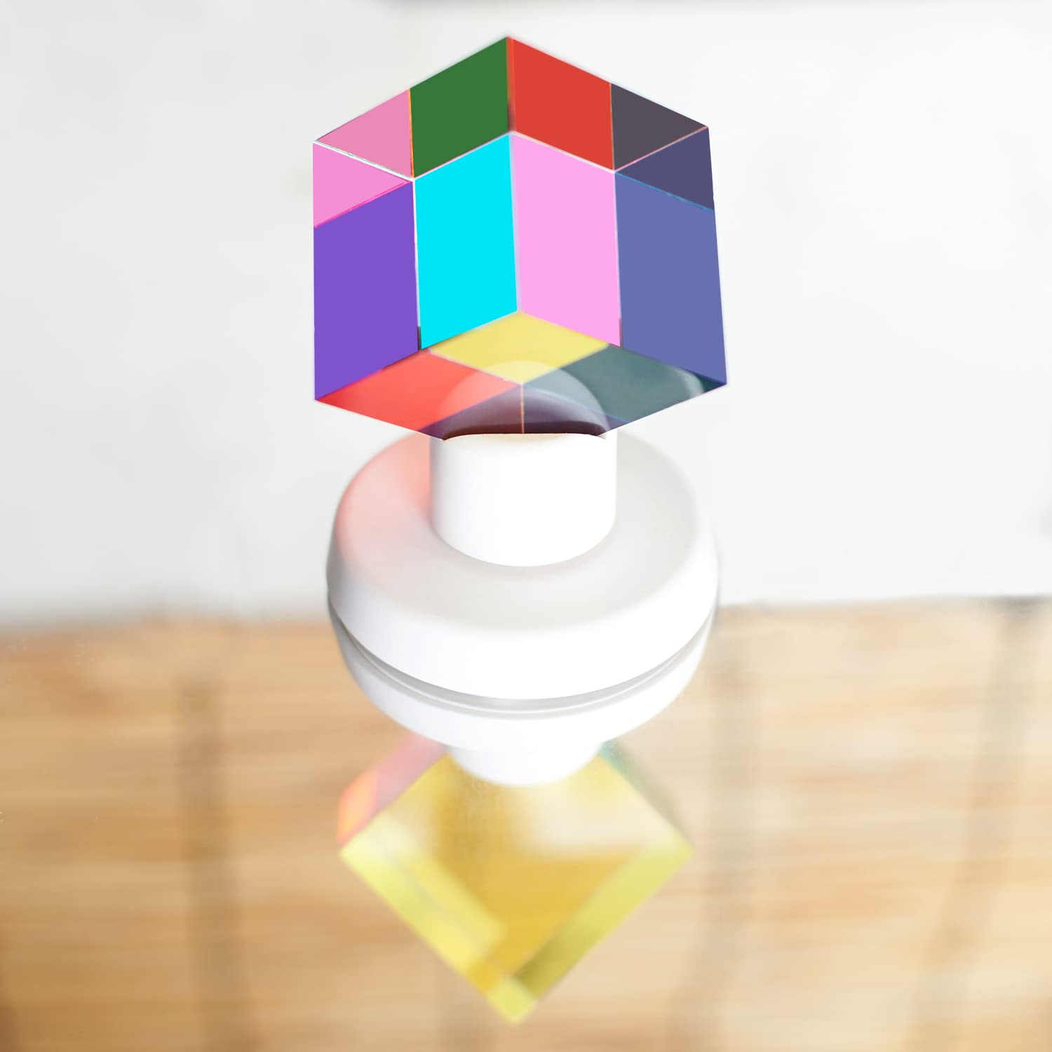 ZhuoChiMall CMY Color Cube with Rotating Stand,2.0 inch (50 mm) Acrylic Prism CmyCube with Base, Office Desk Decoration Toys, Science and Education Gift for Kids,Silent Fidget Toys for Adult…