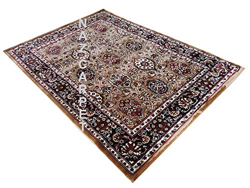 Image of Kashmiri Traditional Woollen Carpet with Advanced 1 Inch Thickness & Classical Look 150x200cm (5x7 Feet) Color Gold