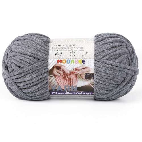 Chunky Yarn for Crocheting and Knitting - Easy to Use Plush Chenille Super Bulky Yarn 100g/131yds - Ultra Soft Velvet Baby Blanket Yarn for Beginners & Amigurumi Projects Charcoal Gray