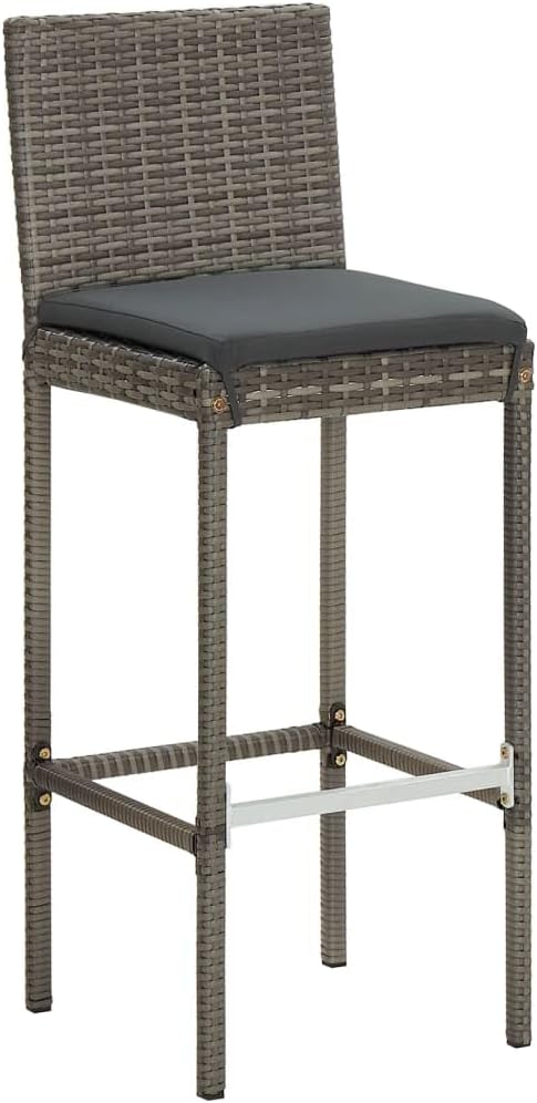 5 Piece Patio Bar Set Gray Solid Wood Acacia and Poly Rattan, Garden Furniture Sets