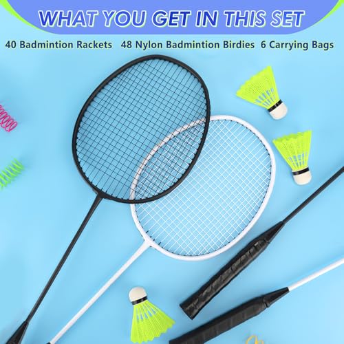 Chitidr 40 Pcs Badminton Rackets Set with Shuttlecocks and Carrying Bags, Sturdy Lightweight Badminton Rackets Racquet for Adults Beginners Indoor Outdoor Backyards (White,Black) - Thumbnail 2