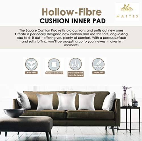 HASSTEX Pack of 2 Cushion Inner Pad - 16" x 16" (40cm x 40cm) - Hollowfibre Filling in White Color, Luxury Scatter