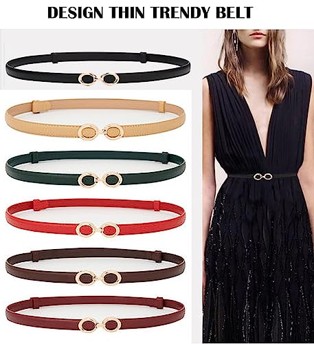 Alaix Women's Leather Skinny Belt For Dress Adjustable Thin Waist Belt For Lady Waistband With Golden Buckle Apricot #TOP5