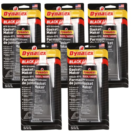 Image of Dynatex Black RTV Silicone Gasket Maker 3 oz Tube - Oxygen Sensor Safe, OEM Specs, 500F Hi-Temp, Oil /Water Resistant, Made in the USA (5-Pack)