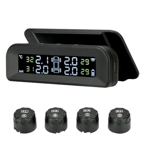 Tpms Sistema di monitoraggio dell'allarme della pressione dei pneumatici for auto Controllo automatico luminosità Alimentazione solare wireless 4 sensori Accessori decorativi(External sensors)