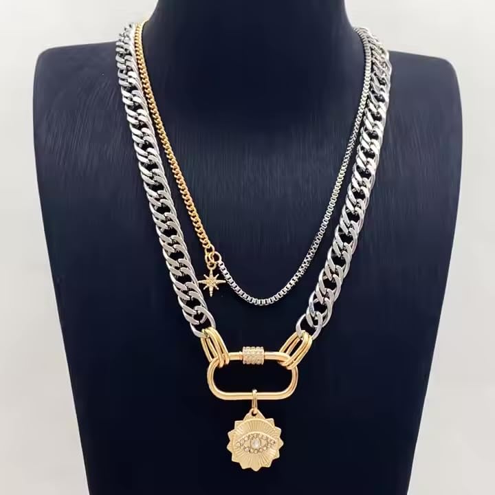 Whispering Meadows Evil Eye Necklace With Sun Pendant for Women - 18" Cuban Link Chain, Non-Tarnish 14K Gold Plated, Mixed Antique Silver and Gold, Layered Jewelry for Protection and Style4