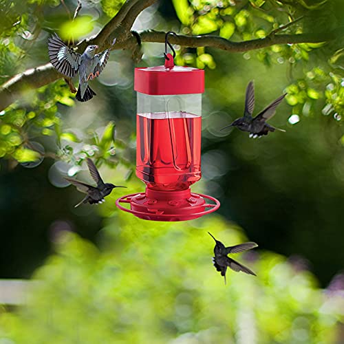 SS&LL Plastique Transparent Mangeoire à Oiseaux,Facile à Nettoyer,Suspendus Mangeoire à Oiseaux avec 8 Ports d'alimentation,Mangeoire Oiseaux Exterieur 32 Oz-Rouge 23x18x18cm(9x7x7inch) Cover