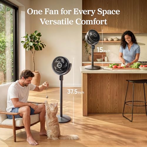 Image of LEVOIT Standing Fan for Bedroom, 90 Oscillating Pedestal Fan, 20dB Quiet for Sleep, 1024 CFM Airflow, Smart Floor Fan with Dust Cover, 5 Speeds 3 Modes, DC Motor, 12H Timer, for Home, Room, Grey