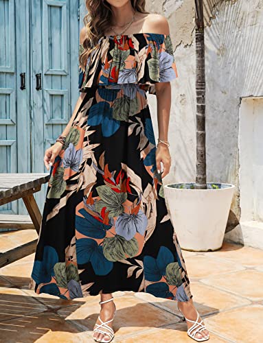 Image of Bluetime Womens Maxi Dress Off Shoulder Floral Print Boho Beach Long Summer Dresses