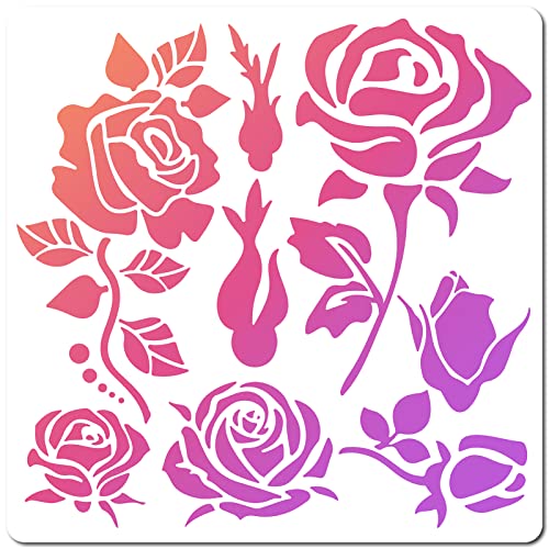 La Mejor Recopilación de Patrones y plantillas los 10 mejores. 48 GORGECRAFT - Plantillas de plantillas de rosas de 30 x 30 cm, patrón de hojas de brotes de flores, tamaño grande, reutilizable, plástico, cuadrado, para pintar en madera, pared,...