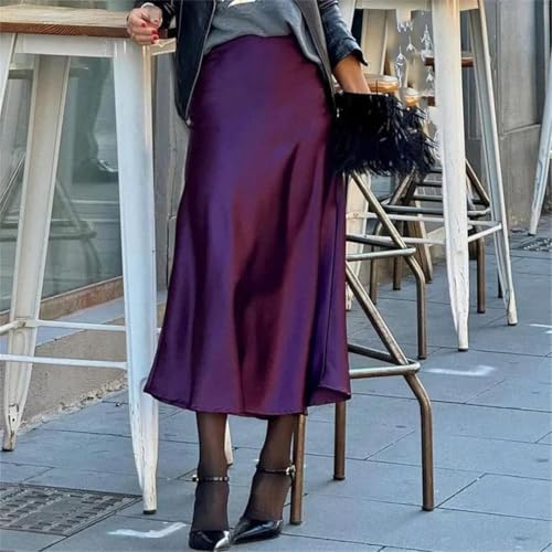 Women's High Waist Satin Ankle-Length A-Line Polyester Skirts for Spring Summer Casual Wear4