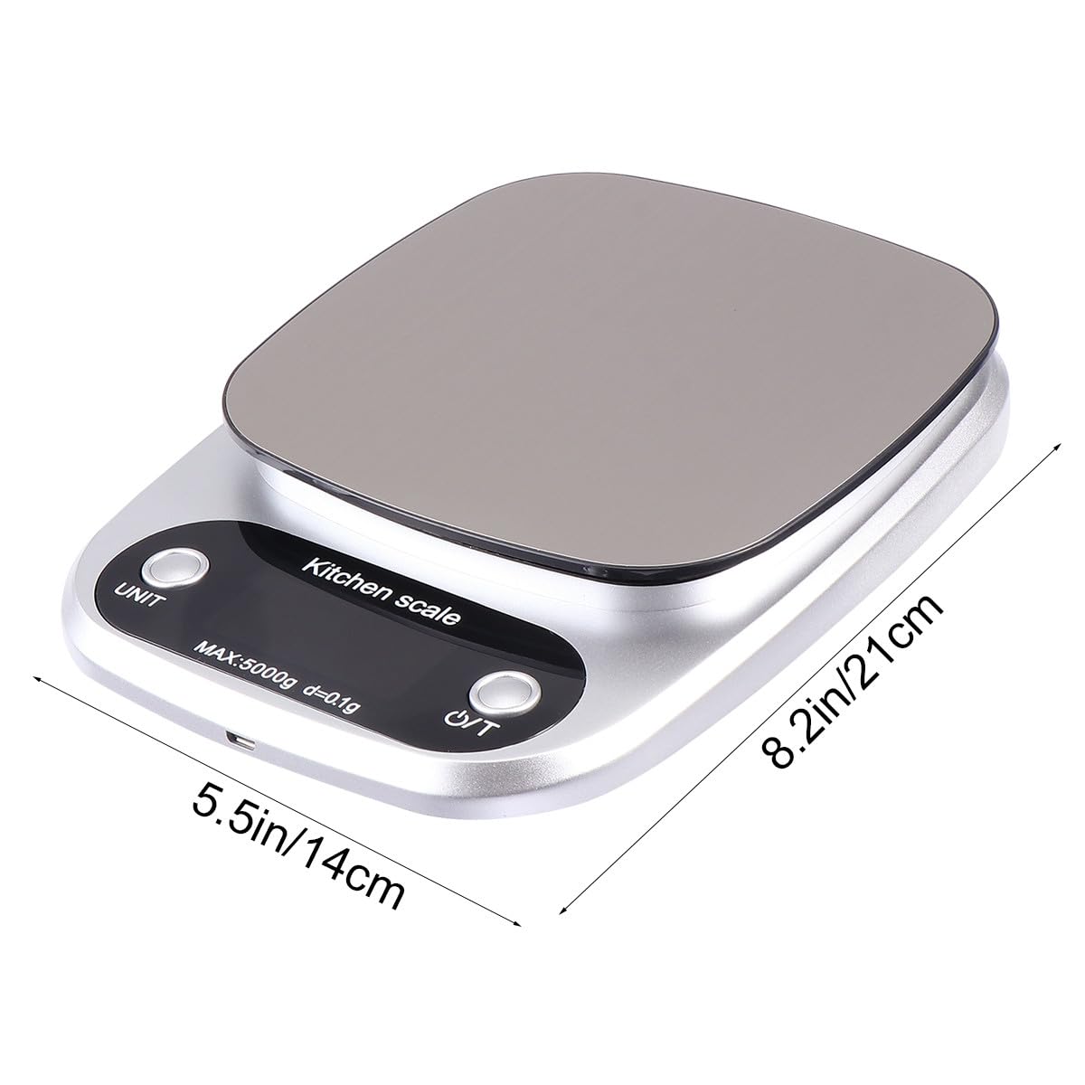 Báscula Capacidad de 5kg Digital de Cocina Portátil de Acero Inoxidable y Precisión de 0,1g Pantalla Lcd Recargable para Uso en Cocina y Joyería