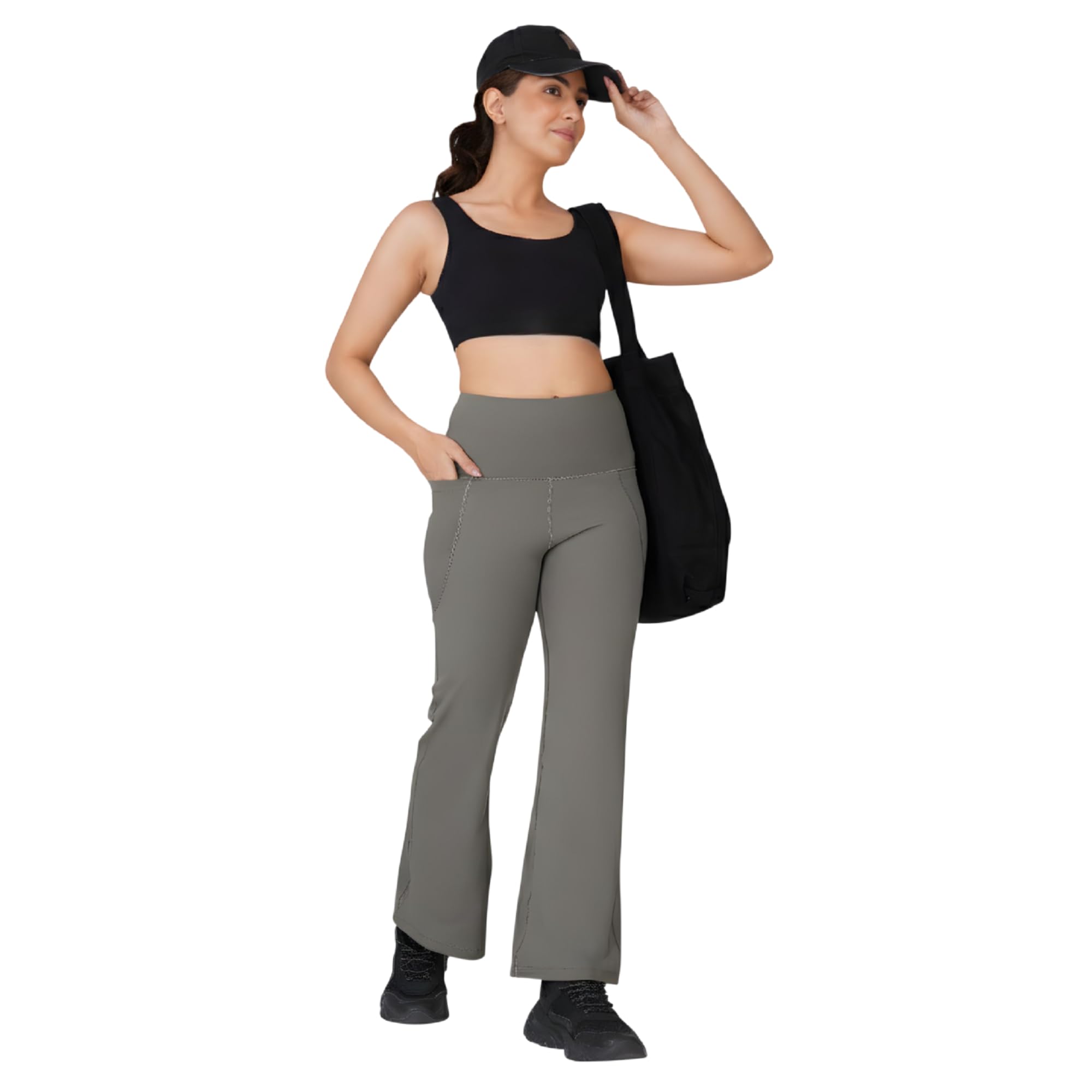 hersense Women’s Flare Pants with 2 Deep Pockets | High Rise Stretch Yoga Trousers for Gym, Workout, Running & Lounge Wear Black-picture-48