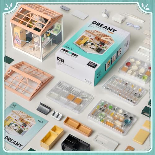 DIY Miniature House Puppenhaus mit LED, Miniatur Haus Selber Bauen mit Möbel Zubehör Miniatur Bausatz Modell Set Basteln Bastelset Kinder Spielzeug Geschenke für Mädchen Jungen Erwachsene (Küche)