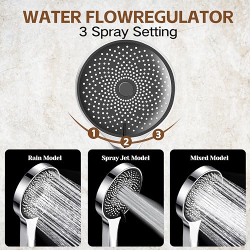 Image of Shower Head,10 inchRain Shower Head with Handheld Spray Combo and Adjustable Extension Arm /3-Way Flow Regulator /Shower System,High Pressure Rain Fall Hose,Chrome