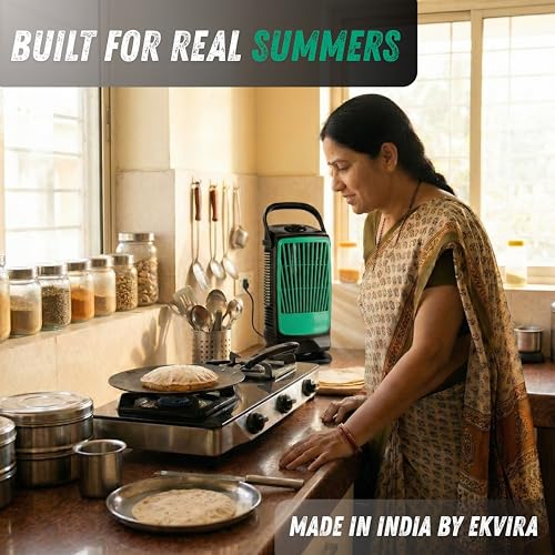 Image of Ekvira Aura High Speed Cooling Fan NEW | Tower Fan | 120 Oscillation | 3 Speed Single-Knob Control | Bladeless Safe Design | 1 Year Warranty | Portable Table Fan for Home Office Kitchen | Black Green