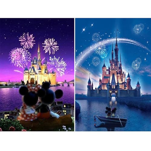 HORPKUN 2 Pack Diamond Painting Kits for Adults and Kids 40x30cm Castle Fireworks 5D DIY Full Drill Crystal Dot Art on High Viscosity Waterproof Canvas Embroidery Craft Gifts