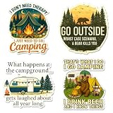4Pcs Funny Camping Stickers Pack – Waterproof Vinyl Decals with Hilarious Quotes for Campers, RV Owners, Outdoor Lovers, Gifts for Men Women Tent Travel Adventure Gear, Laptop Water Bottle Decor