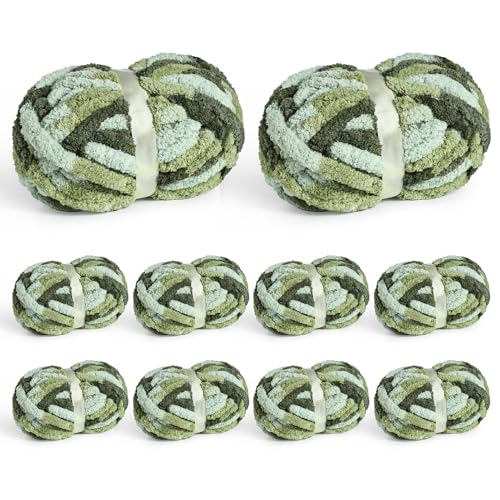 Image of 10 Pack Jumbo Chunky Yarn for Hand Knitting, Fluffy Chunky Chenille Yarn for Crocheting, Variegated Chunky Knit Baby Blanket Yarn, 240 yds /70.5 oz Super Bulky Yarn(Forest Green)