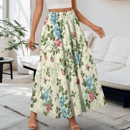 Womens High Waist A-Line Flared Maxi Skirts Elastic Long Skirt with Pockets Going Out Beach Outfits S-2XL3