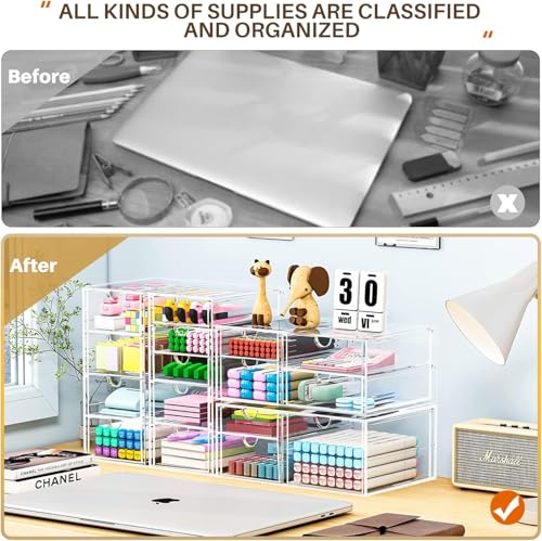 Image of caktraie Makeup Organizer Storage With 16 Drawers, 4 Pcs Desktop Office Supplies, Desk Organizers, Clear Accessories, Dustproof Storage Drawer and for Make Up, Jewelry, Pen, Stationary