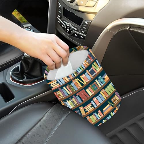 Image of Car Garbage Bag Bookshelves Full of Books Mini Car Trash Bin Portable Collapsible Waterproof Rubbish Bag for Car Accessories Back Front Seat Cup Holder
