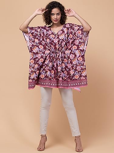 Image of Hive91 Floral Elegance: Rayon Kaftan with Fringes