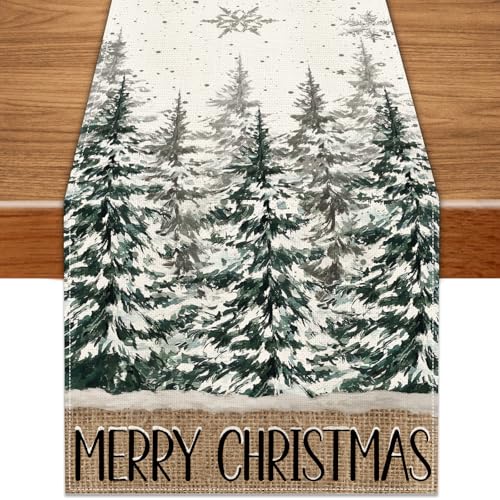 Heirloom Haven Christmas Trees Table Runner 13x72 Inch,Winter Snowflake Seasonal
