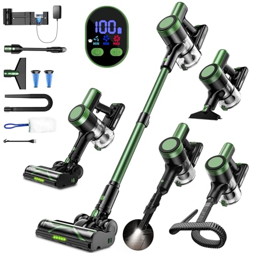 Image of Cordless Vacuum Cleaner, 10 in 1 Vacuum Cleaners for Home, Ultra-Long Runtime Stick Vacuum with Self-Standing & LED Display, Anti-Tangle & Wall Mount Charging