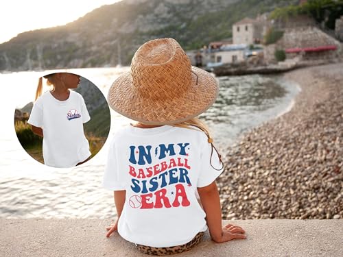 Image of FRYAID Toddler Baseball Sister Shirt Baby Girl Baseball Outfit Big Sister Shirt Birthday Girl T-Shirt Summer Cotton Tee Top