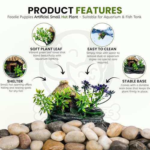 Image of Foodie Puppies Aquarium Plastic Plant with Resin Base Decor - (Small Hut Plant, 11 x 5 x 9 cm) for Fish Tank Ornament Accessories, Freshwater & Saltwater Natural Looking Artificial Plant