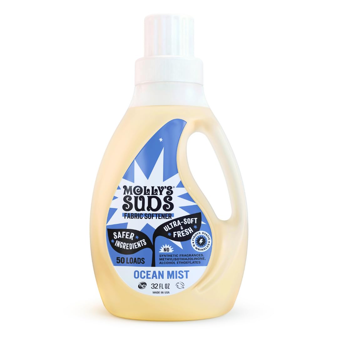 Molly’s Suds Fabric Softener Liquid for Sensitive Skin | Vinegar-Powered, Infused with Essential Oils | Fights Static, Reduces Wrinkles, Deodorizes | Ocean Mist, 50 Loads