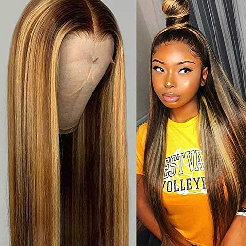 dSNAPoutof Women Human Hair Wigs, Gradient Color Synthetic Long Straight Fake Hair Dyeing Hairpiece for Party Daily Life Cosplay Prop Costume Concert Halloween Charming Hairpiece Gifts Golden