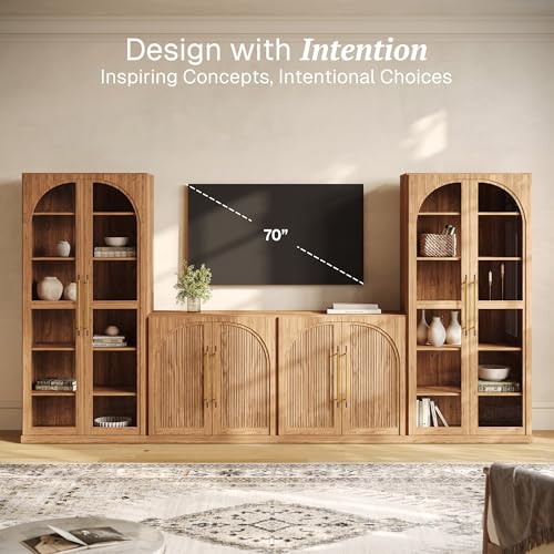 Image of BELLEZE Jagger 128 inch Wall Unit 3-Piece Modular TV Stand - Camel