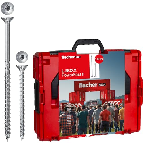 fischer L-Boxx PowerFast II, 1.801-teiliges Schraubeneset, Spanplattenschrauben mit Senkkopf, Innenstern TX, Voll- und Teilgewinde, für eine schnelle und flexible Verarbeitung, inkl. ProfiBit Set