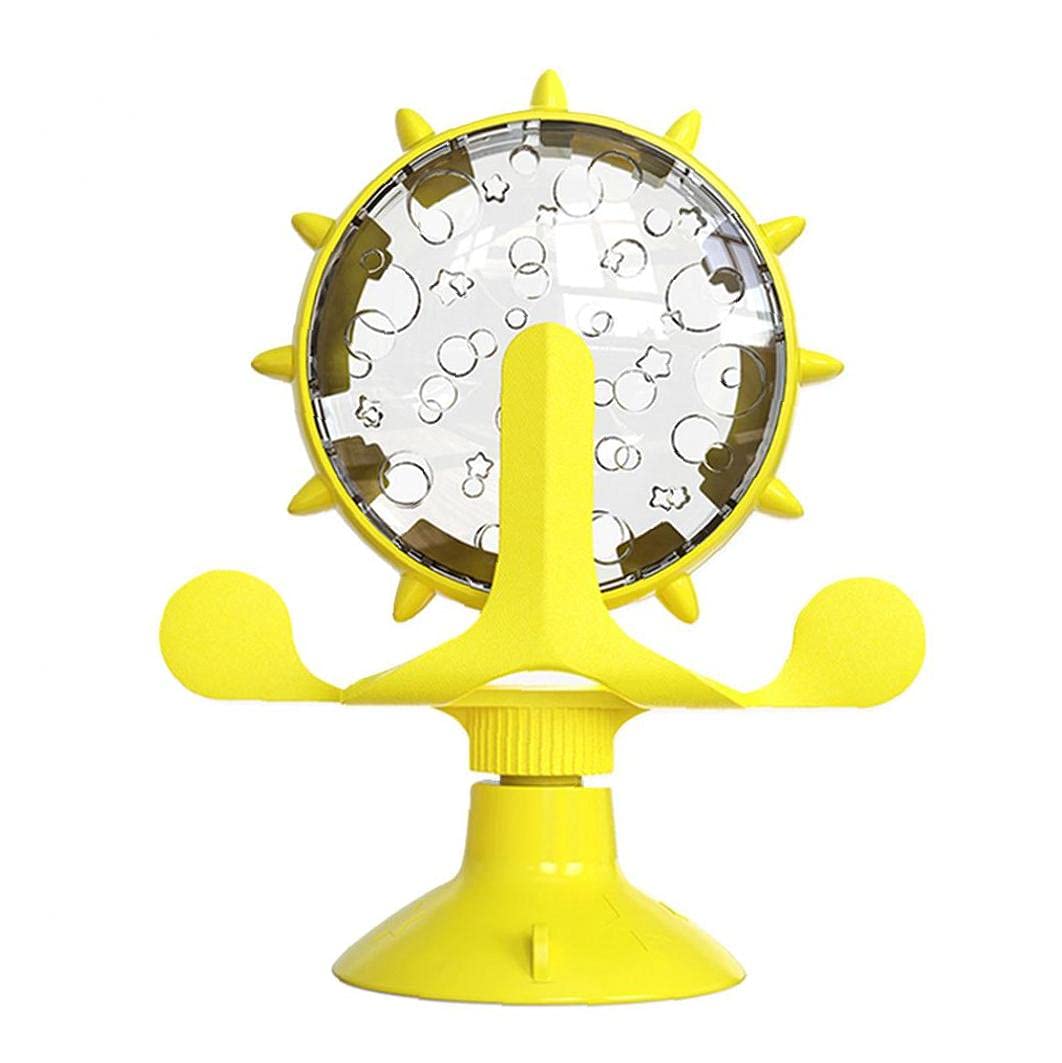 YililayPet Food Leaking Toy Interactive Cat Dog Treat Feeder Funny Windmill Rotatable Wheel Food Dispenser Toy Yellow