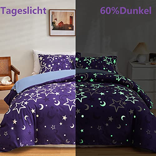 GETIYA Lila Bettwäsche 135x200 Kinder Bettwäsche Stern Mond Leuchtend im Dunkeln Einzelbett Bettbezug Violett Blau Wendebettwäsche Damen Mädchen Bettwäsche Weich Deckenbezug mit Kissenbezug 80x80 - Image 3